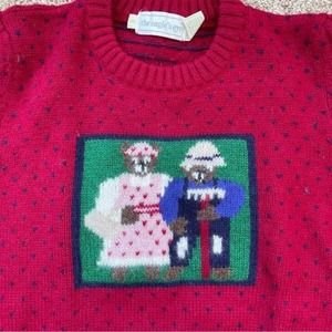 VTG Eagles Eye Sweater Maroon Cottagecore Teddy Bears Wool Wearable Art Size 36